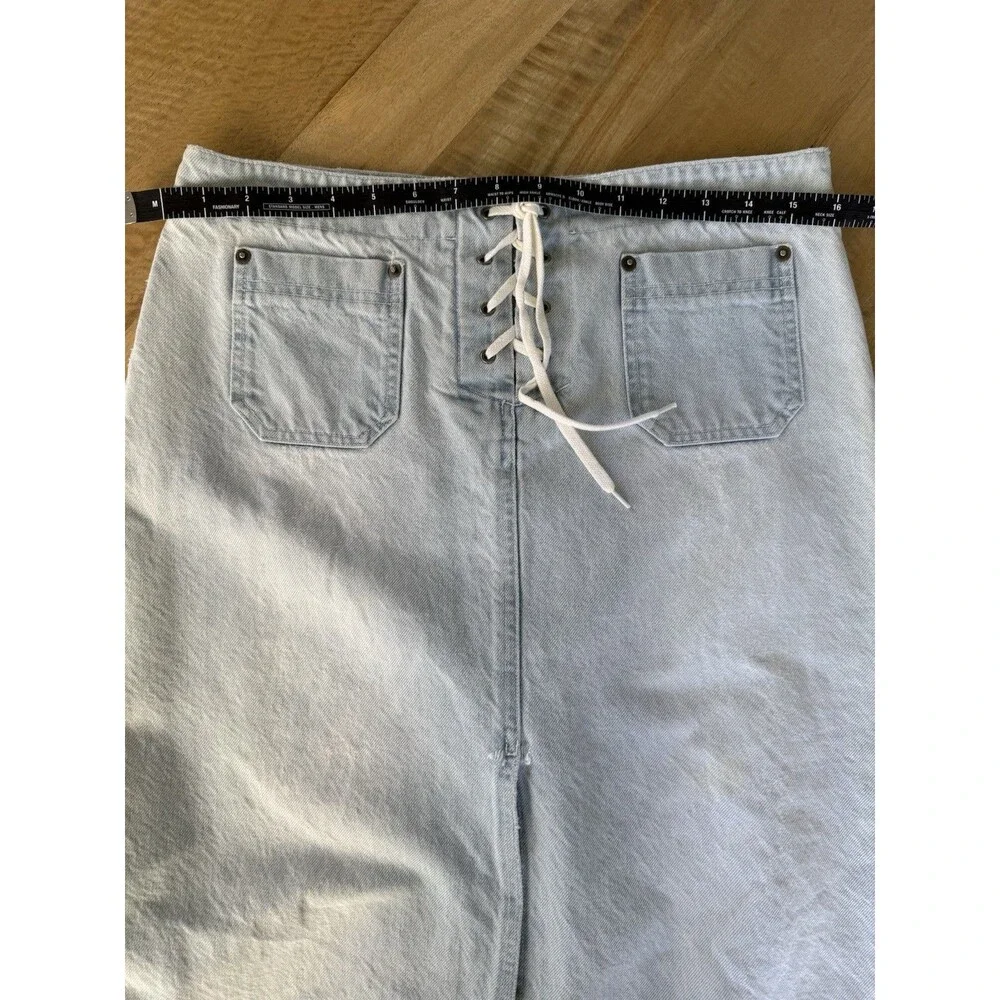 KORS by Michael Kors Light Blue Denim Midi Skirt with Lace-Up Detail Sz 8